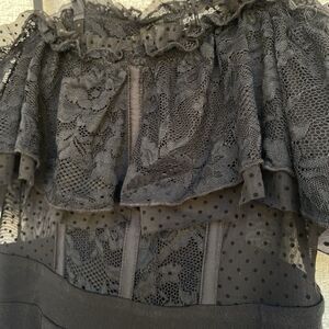 EXPRESS Pant Suit Jumper Size 2 Lace Corset Bodice Polka Dot Sheer Whimsigoth